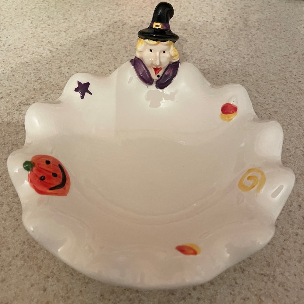 VTG Hand Painted Halloween Witch Candy Dish